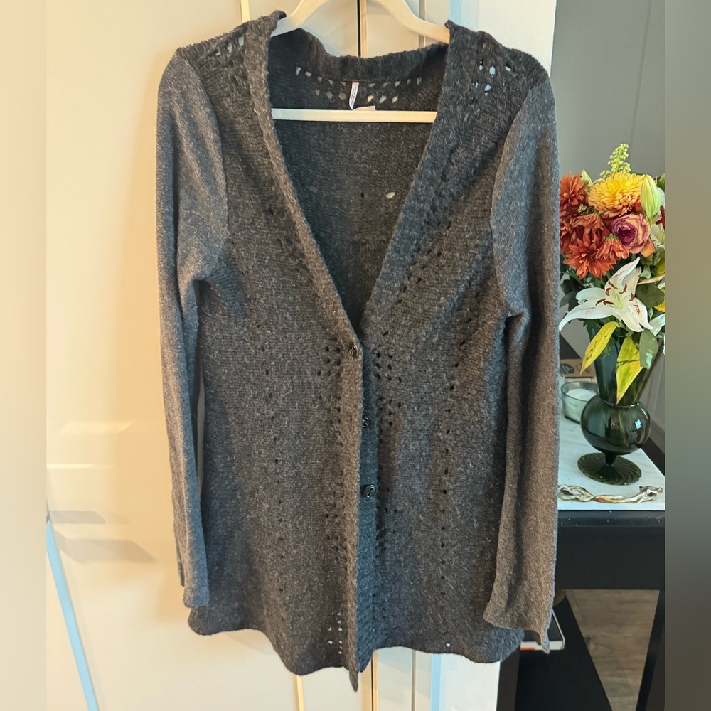 Free People Gray Open Knit Cardigan